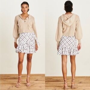 Veronica Beard Skirt Memphis Mini Wrap Ruffle in White Red Blue Plaid